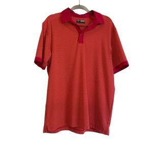 Callaway Mens Striped Golf Polo Shirt Size L Pink Orange Opti Dri Short Sleeve